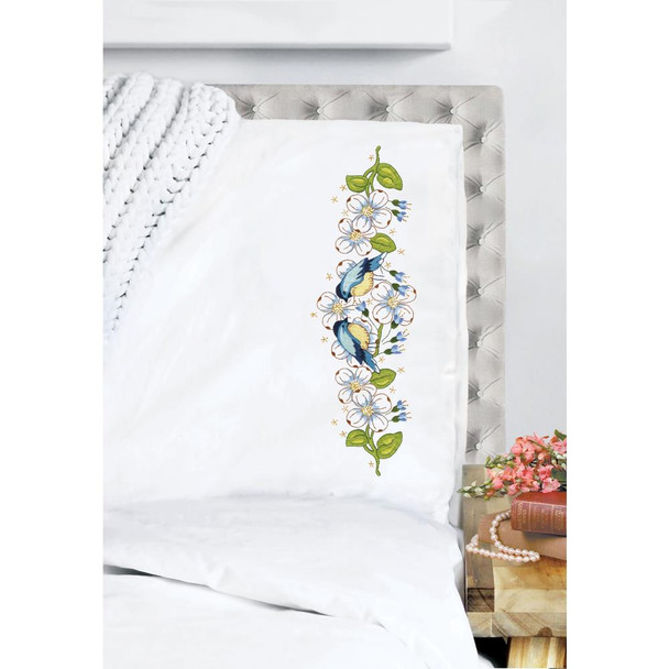 OakridgeStores.com | Tobin Stamped For Embroidery Pillowcase Pair 20"X30" - Blue Birds (T232253) 021465322537