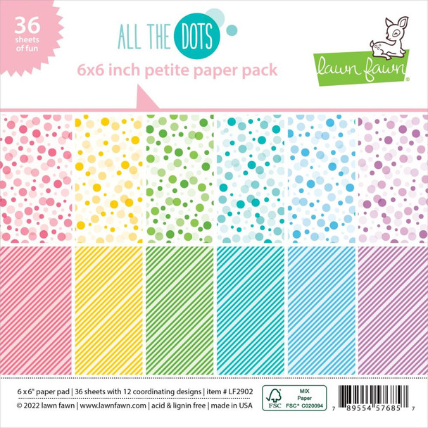 OakridgeStores.com | Lawn Fawn - Single-Sided Petite Paper Pack 6"X6" 36/Pkg - All The Dots, 12 Designs (LF2902) 789554576857