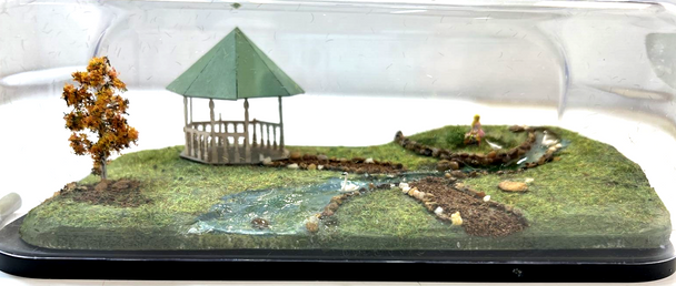 RESALE SHOP - Dollhouse 1:48 Gazebo Diorama with River, Swans, etc. done in class -preowned