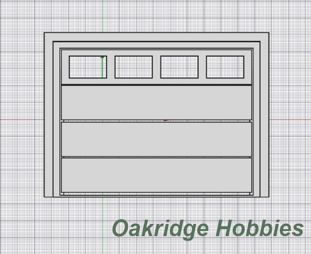 OakridgeStores.com | Oakridge Minis - Residential Garage Door with Windows, Panels, Frame and Trim - HO Scale 1:87 Model Miniature - 1002-87