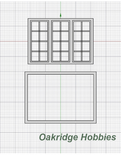OakridgeStores.com | Oakridge Minis - 48" x 72" 3 Pane Casement Window with Colonial Grid Grille and Frame - HO Scale 1:87 Model Miniature - 1007-87