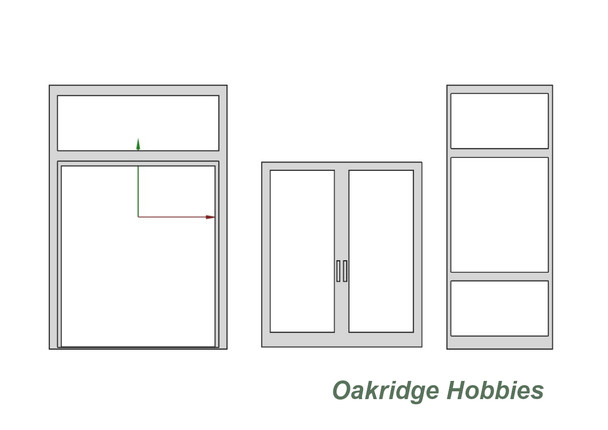 OakridgeStores.com | Oakridge Minis - Commercial / Retail Store Double Door Entrance with Frame and Transom - HO Scale 1:87 Model Miniature - 1015-87