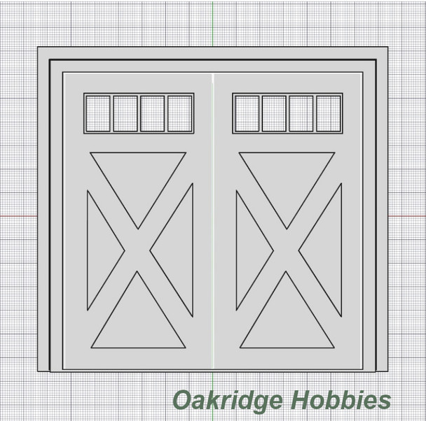 OakridgeStores.com | Oakridge Minis - Double Crossbuck Barn Doors with Windows, Frame and Trim - 10' x 10' Scale Size - HO Scale 1:87 Model Miniature - 1020-87