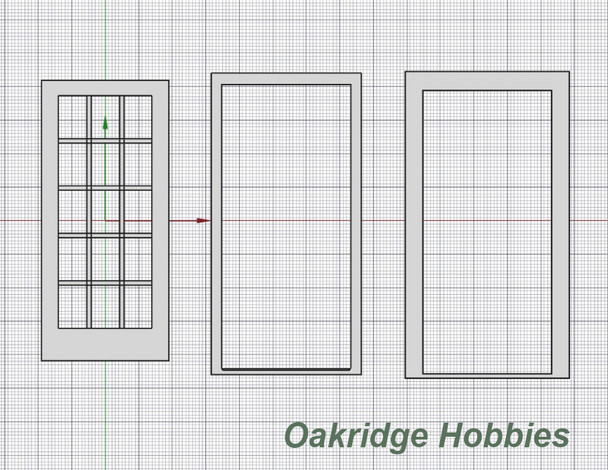 OakridgeStores.com | Oakridge Minis - 15-Lite French Doors with Frame and Trim - 3' x 7' Scale Size - O Scale 1:48 Model Miniature - 1032-48