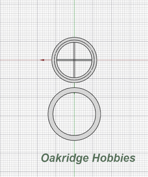 OakridgeStores.com | Oakridge Minis - 48" Round Window With 4-Lite Grid and Trim - HO Scale 1:87 Model Miniature - 1039-87