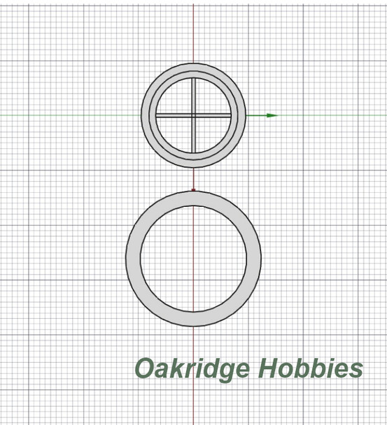 OakridgeStores.com | Oakridge Minis - 36" Round Window With 4-Lite Grid and Trim - G Scale 1:24 Model Miniature - 1040-24