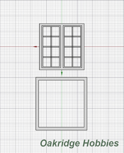 OakridgeStores.com | Oakridge Minis - 48" x 55" 2 Pane Casement Window with Colonial Grid Grille and Frame - 1" Scale 1:12 Model Miniature - 1008-12