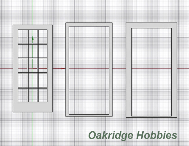 OakridgeStores.com | Oakridge Minis - Shallow Depth 15-Lite French Doors with Frame and Trim - 3' x 7' Scale Size - 1" Scale 1:12 Model Miniature - 1032-12