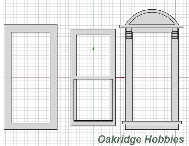 OakridgeStores.com | Oakridge Minis - Shallow Depth Traditional Victorian Non-Working Double Hung Round Top Pediment Window - 1" Scale 1:12 Model Miniature - 1053-12