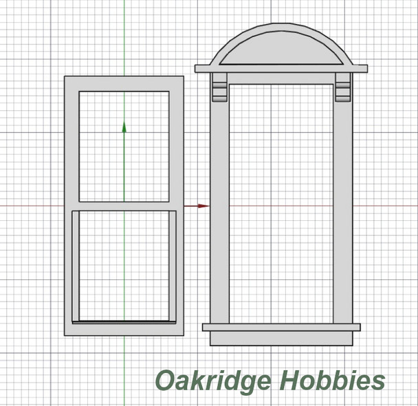 OakridgeStores.com | Oakridge Minis - Traditional Victorian Non-Working Double Hung Round Top Pediment Window - HO Scale 1:87 Model Miniature - 1053-87