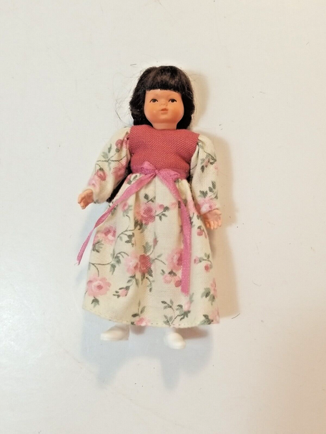 RESALE SHOP - Caco 1:12 Doll Girl In Pink Flower Patterned Dress