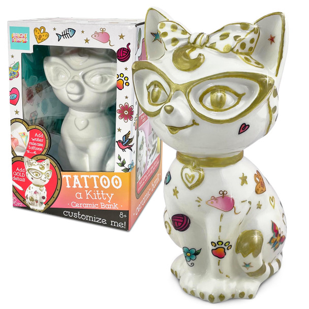 OakridgeStores.com | BRIGHT STRIPES Tattoo a Kitty - Ceramic Cat Bank - Decorate and Paint Craft Kit (BTST-002) 860008229410