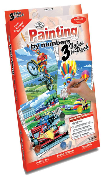 OakridgeStores.com | ROYAL BRUSH - Painting By Numbers - Outdoors (Motocross, Balloons, Grand Prix) - 3 Piece Value Set - SET42 090672265166