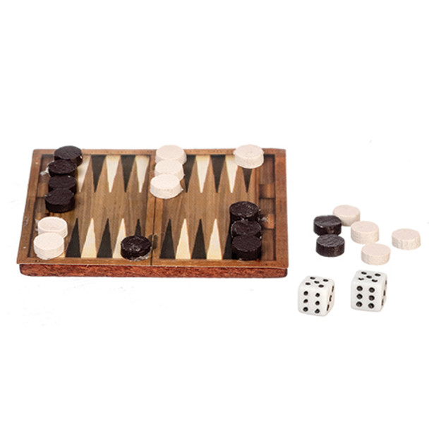 OakridgeStores.com | AZTEC - 23 Piece Wooden Backgammon Set - 1" Scale Dollhouse Miniature (G8532) 717425885326
