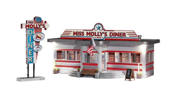 OakridgeStores.com | Woodland Scenics - Miss Molly's Diner - Prebuilt HO Scale Building with Lights (BR5066) 724771050667