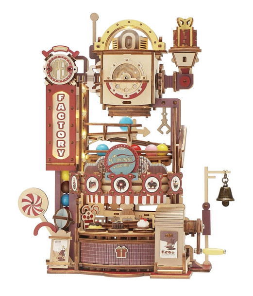 OakridgeStores.com | ROKR - Chocolate Factory Marble Run - DIY Mechanical Working 3D Wooden Puzzle Kit (LGA02) 6946785117653