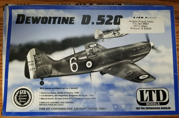 RESALE SHOP - NOB vintage LTD-1/48-#9801-DEWOITINE D.520 model airplane w/ decals [U15 (ICM)]