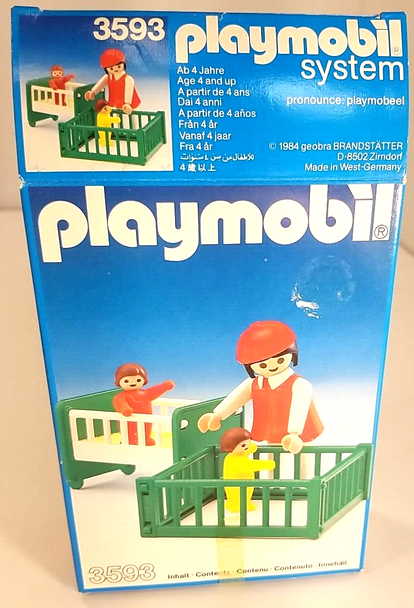 RESALE SHOP - Playmobil #3593 Mother And Two Toddlers With Crib And Play Pen - preowned