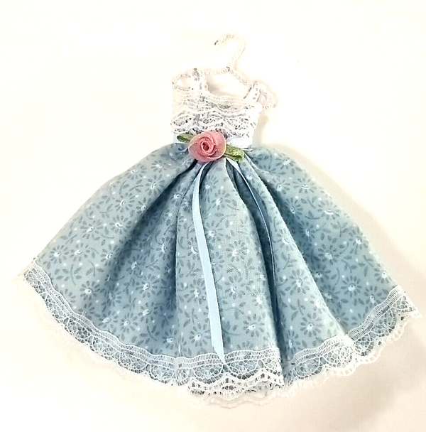 RESALE SHOP - OOAK 1:12 Handmade Dollhouse Blue Dress With Hanger-  preowned