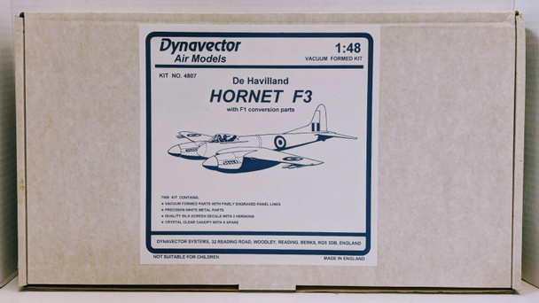 RESALE SHOP - Dynavector 1:48 #4807 Dehavilland Hornet F3 with F1 Conversion Parts - NOB (A4)