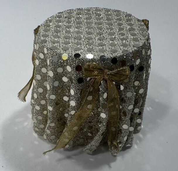 RESALE SHOP - 1:12 Dollhouse Sparkly Silver Skirted Table With Gold Bows
