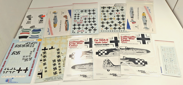 RESALE SHOP - Lot of 11 1:48 & 1:32 & 1:72 WW2 German Aircraft Model Decals - (Bf109, Fw190)