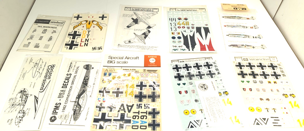 RESALE SHOP - 1:32, 1:72, 1:48 decals for German planes-- bf110, me 262 , fw190 (lot of 10)
