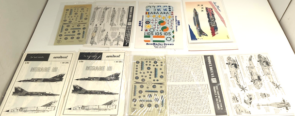 RESALE SHOP - 1:48, 1:32, 1:72 decals for RAF aircraft -- Sea King , Mirage, Hurricanes, (9)