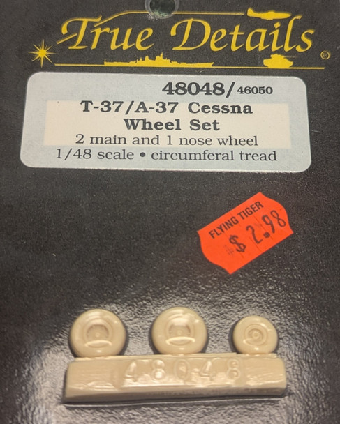RESALE SHOP - True Details 1/48 2 Main Wheel/ 1 Nose wheel T-37/A37 Cessna Wheel Set
