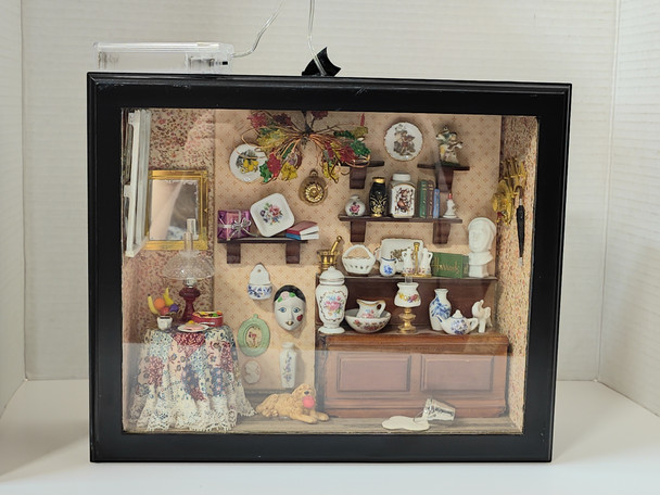 RESALE SHOP - OOAK 1:12 Dollhouse Miniature Porcelain Collection Display Room + Working Lights