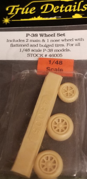 RESALE SHOP - True Details 1/48 2 Main/1 Nose Wheels Flattened/Bulged Tires P-38 Wheel Set