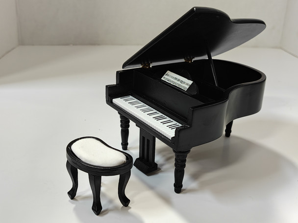 RESALE SHOP - Dollhouse Miniature 1:12 Black Grand Piano With Sheet Music And Stool
