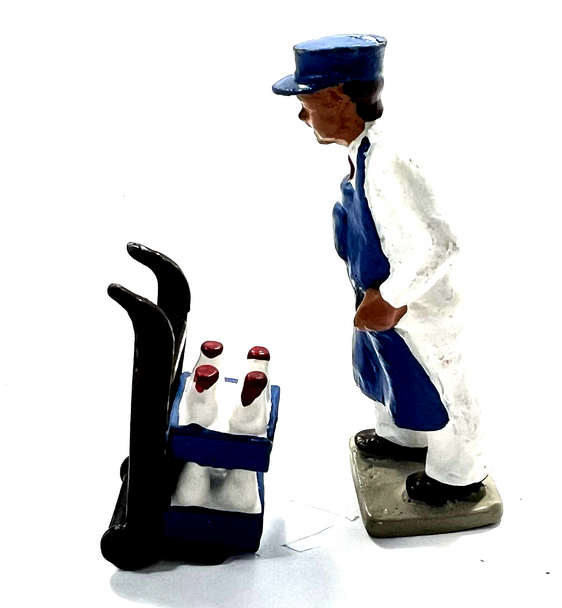RESALE SHOP - G Scale Milkman Metal Figurine with Milk Cart Accessory - preowned