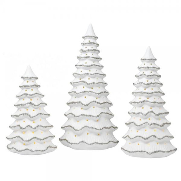 OakridgeStores.com | Gift Essentials - 3 Piece LED Christmas Tree Set - White Ceramic with Gold - GE3072 645194086111