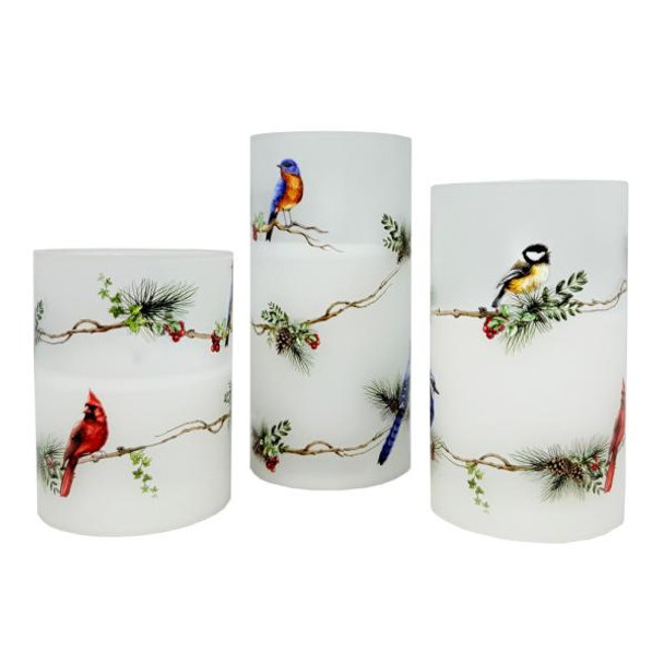 OakridgeStores.com | Gift Essentials - Birds on Boughs - LED Pillar Candle Set - GE3091 645194088658