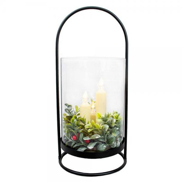 OakridgeStores.com | Gift Essentials - Cylindrical Glass and Metal 3 Taper Lantern - Christmas - GE539 645194087644