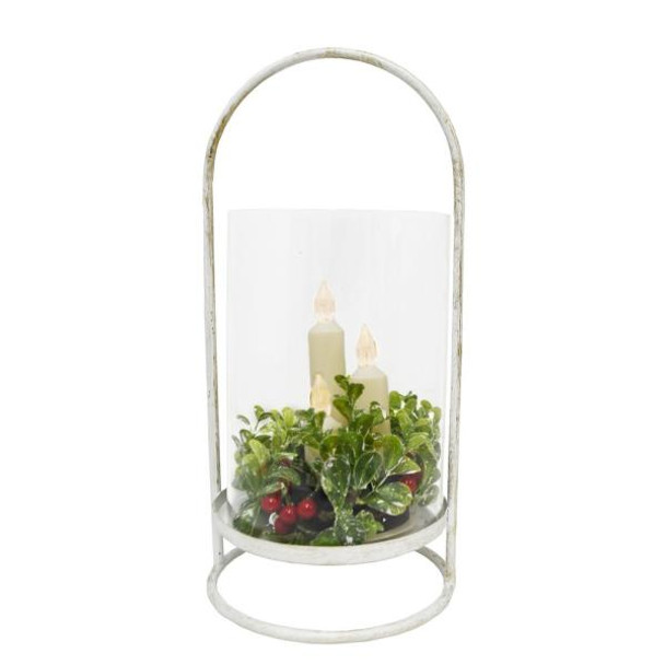 OakridgeStores.com | Gift Essentials - White Cylindrical Glass & Metal 3 Taper Lantern - GE574 645194088528