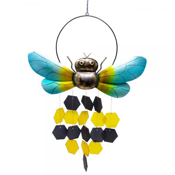 OakridgeStores.com | Gift Essentials - Bee Glass Chime - Handcrafted Wind Chime - GEBLUEG437 645194085862