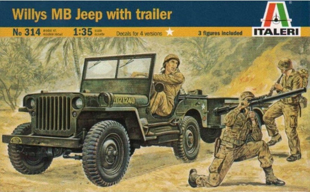 RESALE SHOP - Italeri Willys MB Jeep with Trailer - 1:35 Scale Plastic Model Kit c2011 - PAER-ITA-314-NOB8093