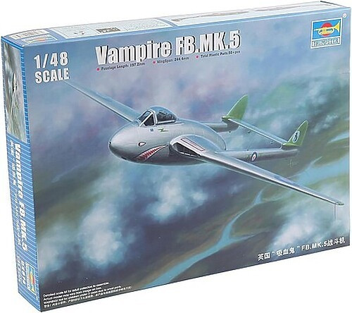 RESALE SHOP - Trumpeter Vampire F.Mk 5 British Fighter Aircraft Model Kit c2007 Sealed - - PAER-TRMP-02874-U7852