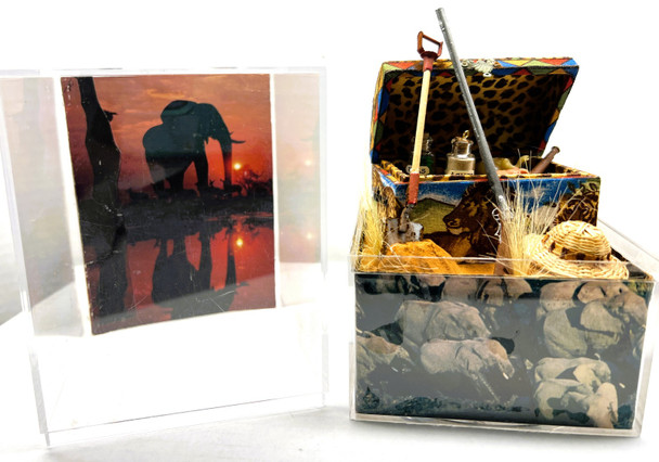RESALE SHOP - OOAK 3 Ways to Catch an Elephant Diorama- artisan made - BABE-ELEPHANT-NS5113
