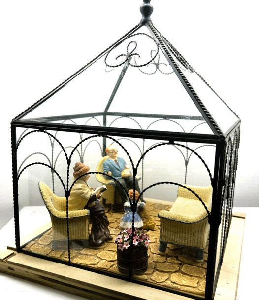 RESALE SHOP - VTG OOAK Artisan Created Sunroom Scene with Grandparents and Granddaughter - BABE-SUNROOM-NS5120