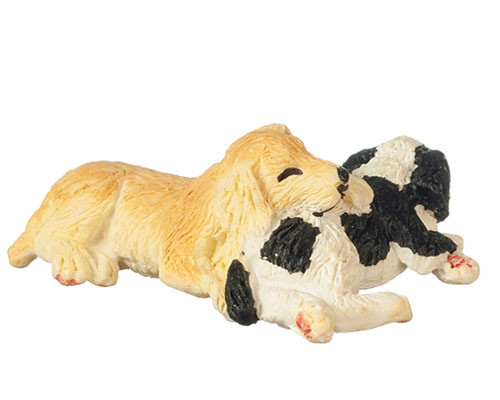 OakridgeStores.com | Aztec - Sleeping Puppy Pair - Dog Figures - 1:12 Scale Dollhouse Miniature - A6041