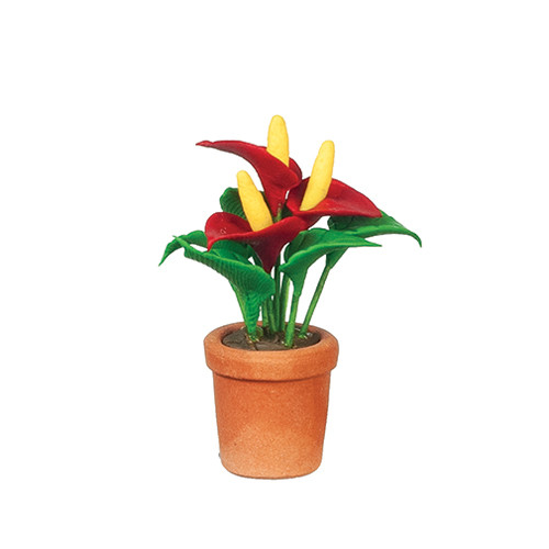 OakridgeStores.com | Aztec - Anthurium in Pot, Red - Potted Plant - 1:12 Scale Dollhouse Miniature - B0134