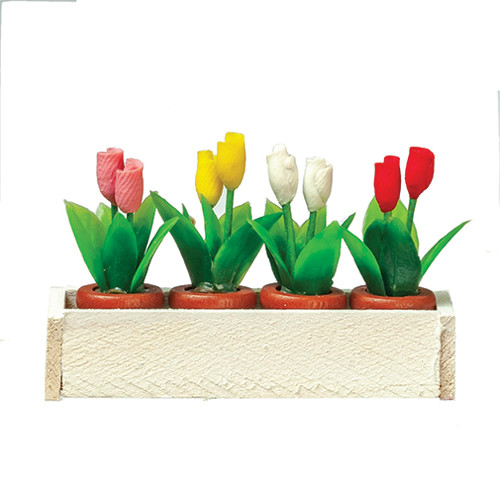 OakridgeStores.com | Aztec - Window Box with Tulips - White - 1:12 Scale Dollhouse Miniature Plant - B0296