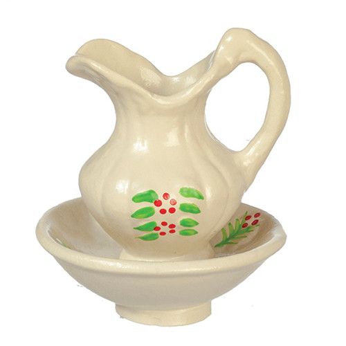 OakridgeStores.com | Aztec - Pitcher and Bowl with Flowers - Cream - 1:12 Scale Dollhouse Miniature - B0302