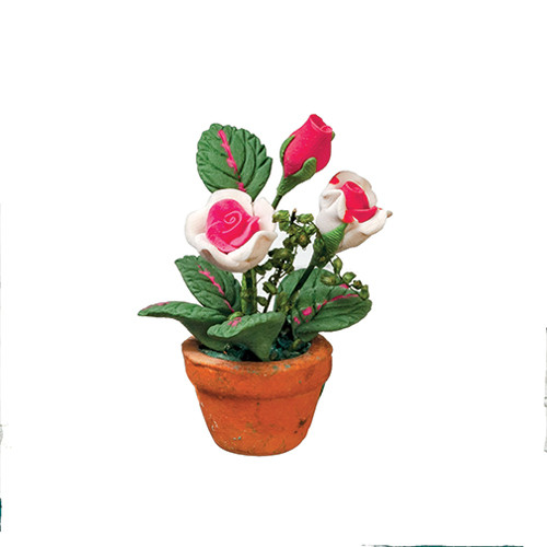 OakridgeStores.com | Aztec - Pink Roses in Pot - 1" Scale Dollhouse Miniature Plant - B0548