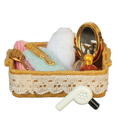 OakridgeStores.com | Aztec - Vanity Set in Basket - 1:12 Scale Dollhouse Miniature Bath Accessory - B3247