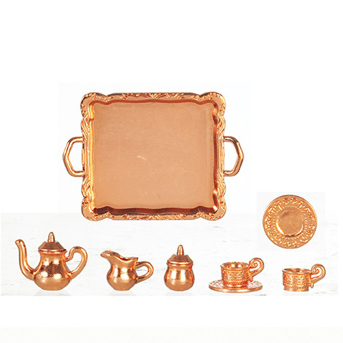 OakridgeStores.com | Aztec - Copper Tea Set on Tray - Tea & Coffee Set - 1:12 Scale Dollhouse Miniature - B3362