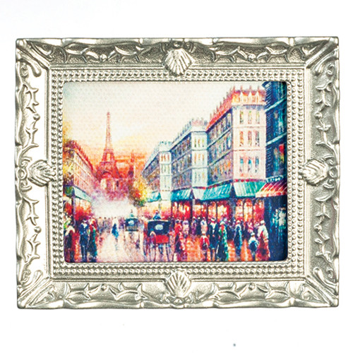 OakridgeStores.com | Aztec - Paris Street Framed Picture - Silver Frame - 1" Scale Dollhouse Miniature - B3379S